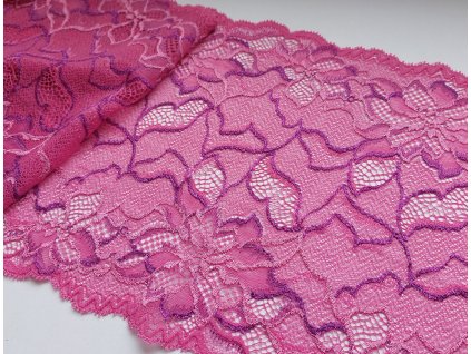 Růžová krajka s fialovou výšivkou