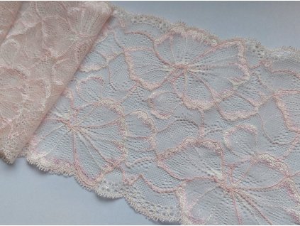 Bílo-růžová krajka s květinovým motivem