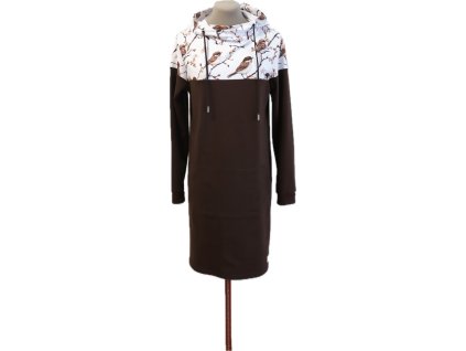 Dámské šaty vrabci ve větvích & hnědá