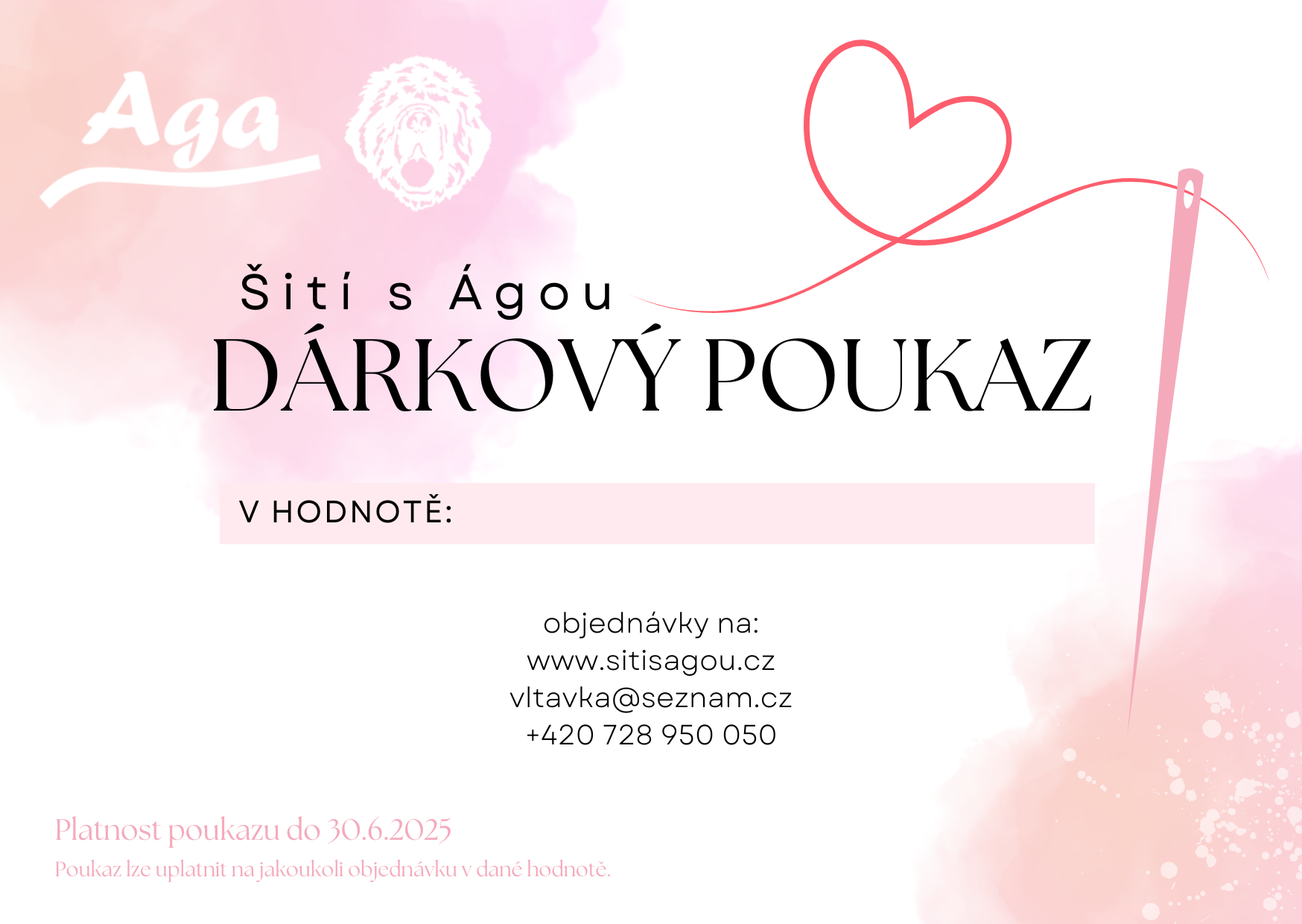 Dárkové poukazy Šití s Ágou
