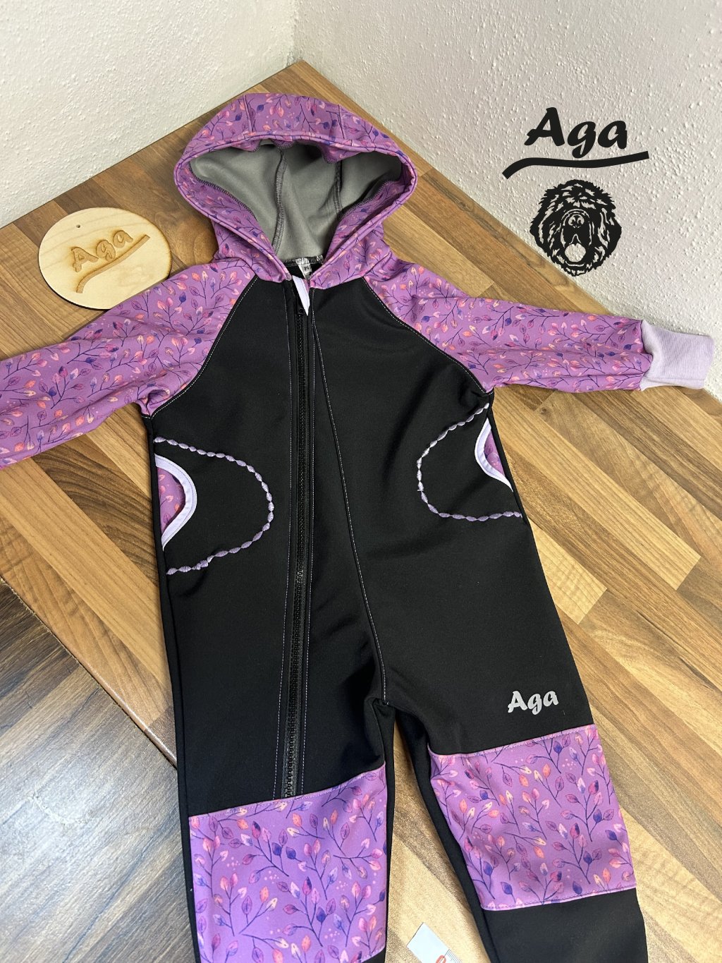 Softshell kombinéza fialové lístečky - FLEECE