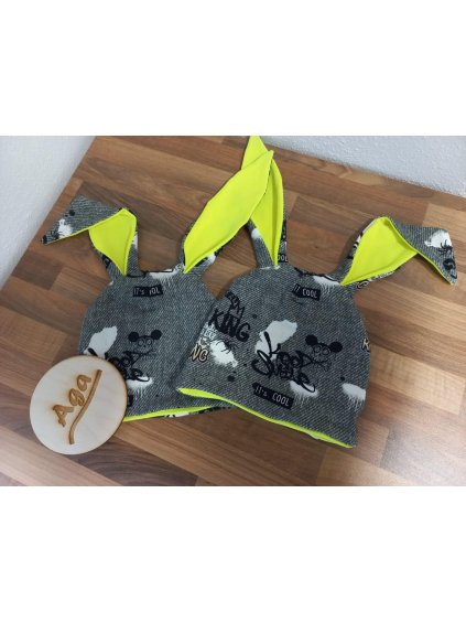 Čepice ušatá a nákrčník myšák-svítivě zlutá