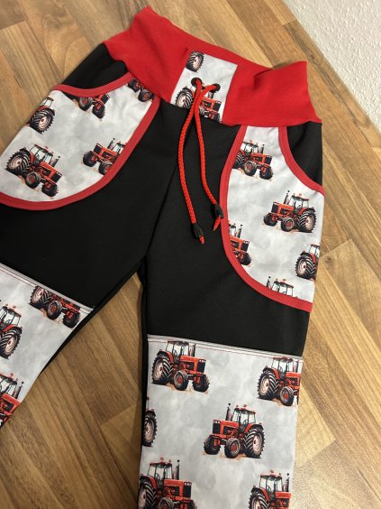 Softshell kalhoty červený traktůrek - FLEECE