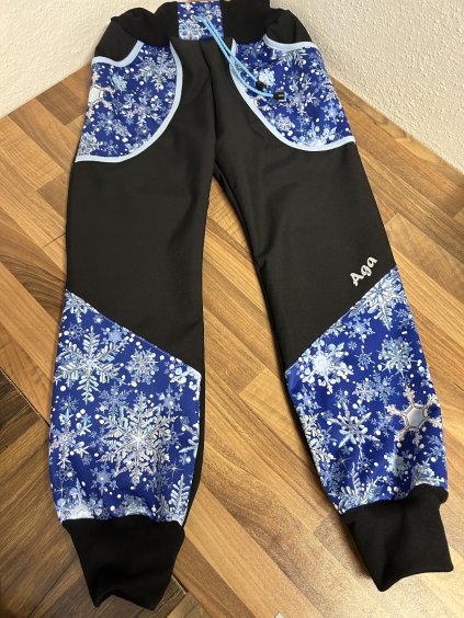 Softshell kalhoty modré vločky - FLEECE