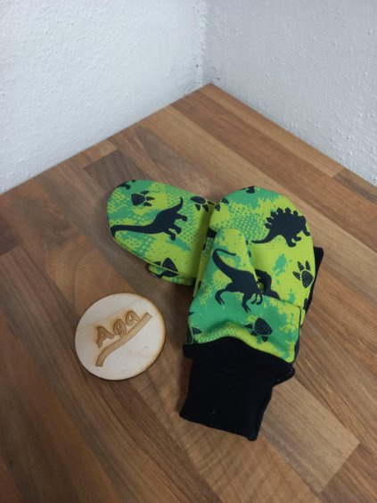 Softshellové rukavice - zelení dinosauři