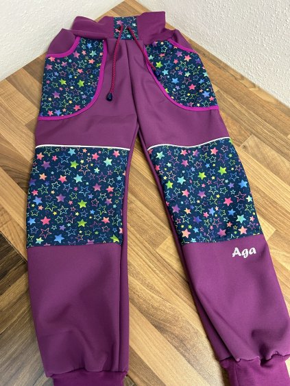 Softshell kalhoty hvězdičky s fialovou - FLEECE