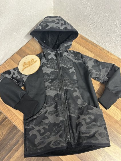 Softshell bunda reflexní maskáč s černou FLEECE