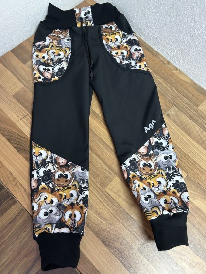 Softshell kalhoty vykulená zvířátka na šikmo  - FLEECE