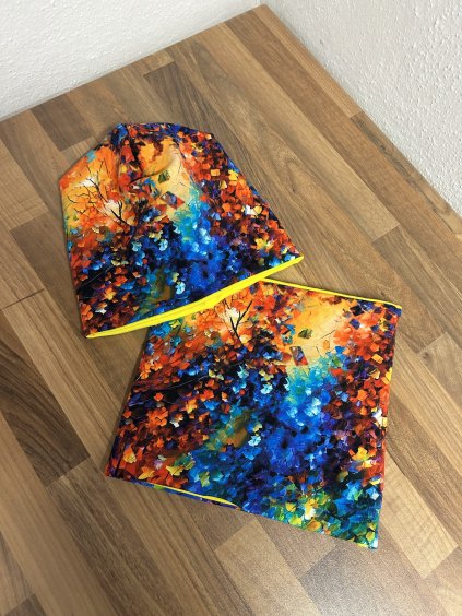 Čepice a nákrčník duhový les