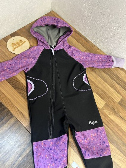 Softshell kombinéza fialové lístečky - FLEECE