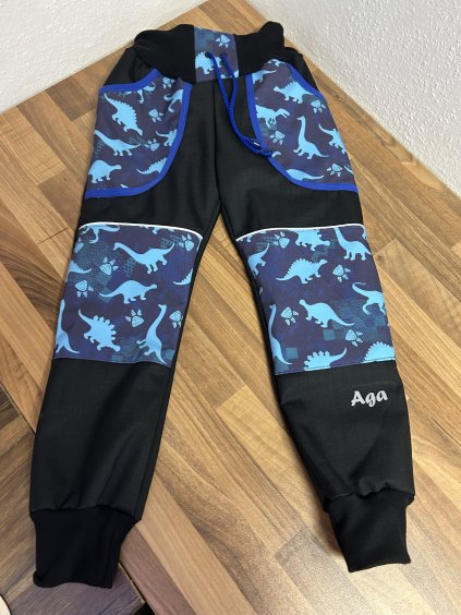 Softshell kalhoty modré dino na černém základu - FLEECE