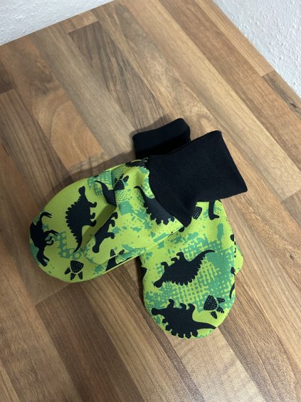 Softshellové rukavice - dinosauři na zelené