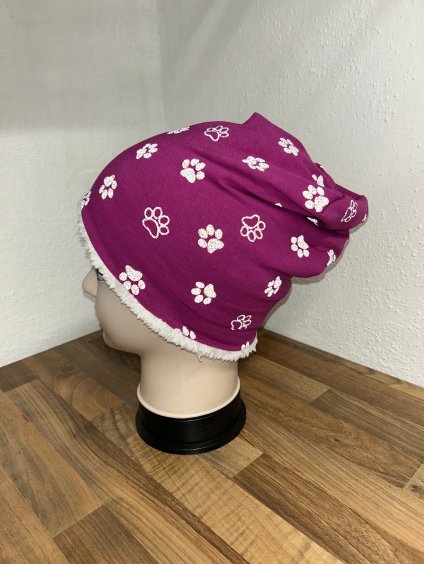 Čepice a nákrčník reflexní tlapky na růžové