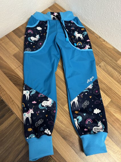 Softshell kalhoty jednorožci na modré - LETNÍ