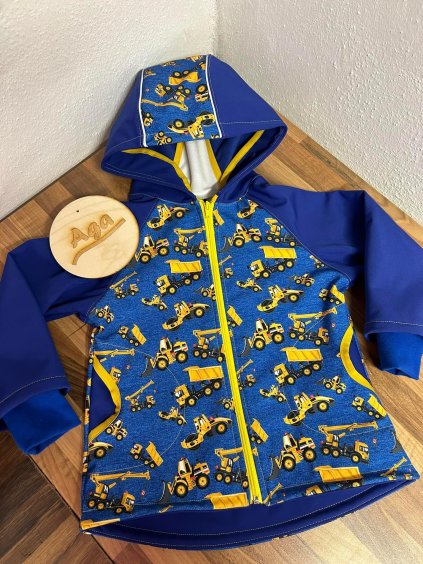 Softshell bunda stavební stroje na modré FLEECE