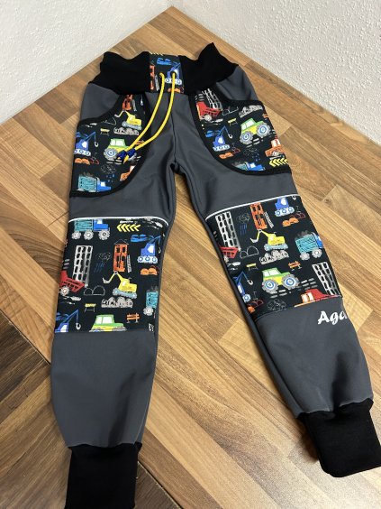 Softshell kalhoty malovaná autíčka šedé - FLEECE