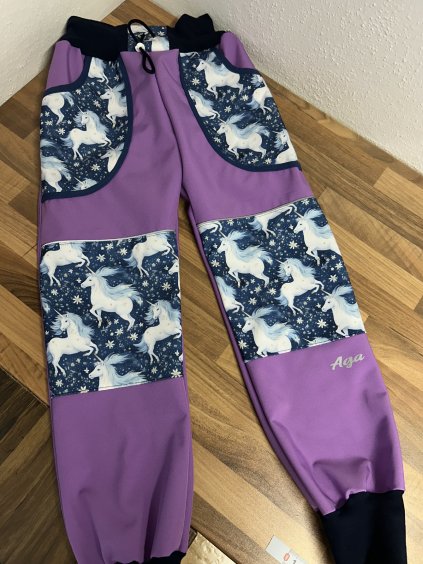 Softshell kalhoty jednorožec s jasne fialovou- FLEECE