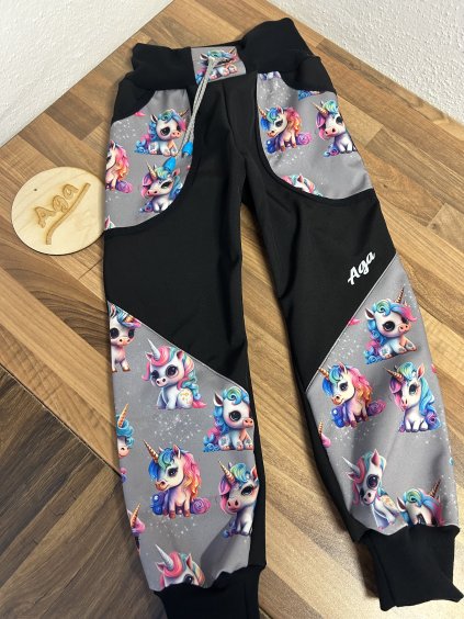 Softshell kalhoty malý jednorožec černý základ- FLEECE