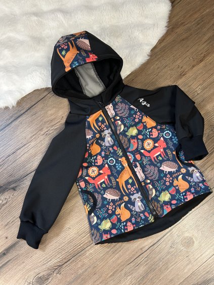 Softshell bunda lesní malovaná zvířátka -  FLEECE