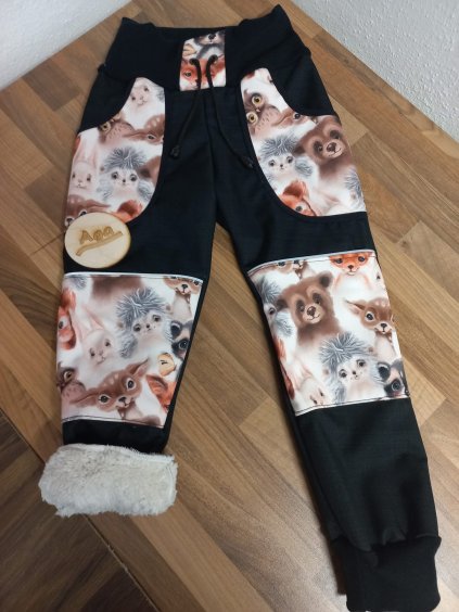 Softshell kalhoty lesní zvířátka s černou - BERÁNEK