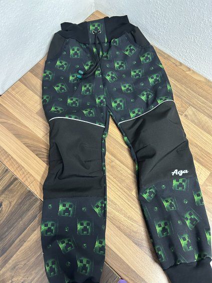 Softshell kalhoty zelená kostka- FLEECE