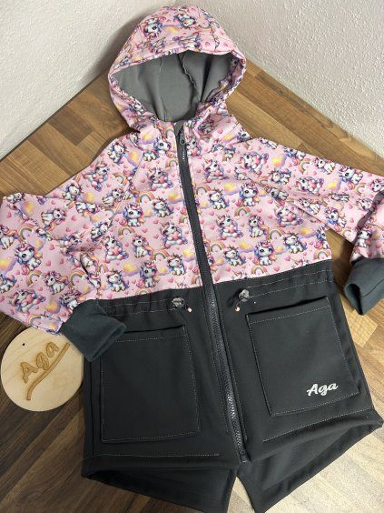 Softshell parka/ bunda - jednorožci s duhami - FLEESE