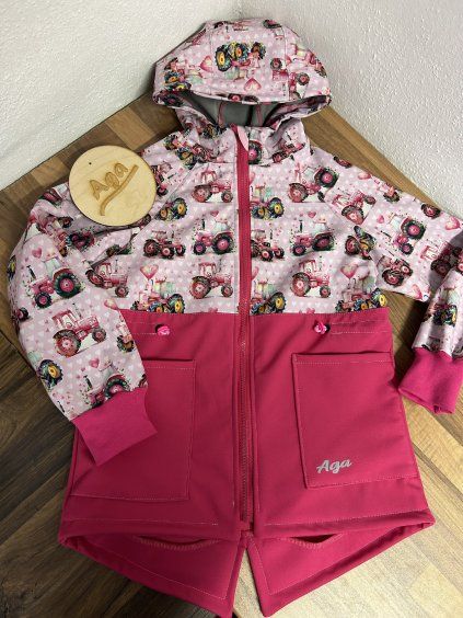 Softshell parka/ bunda růžový traktůrek FLEECE