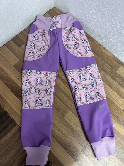 Softshell kalhoty jednorožec se srdcem - FLEECE