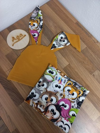 Čepice ušatá a nákrčník vykulená zvířátka 2