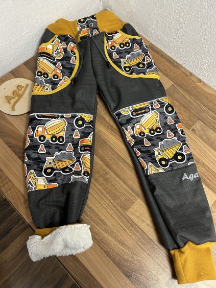 Softshell kalhoty  žluté stavební stroje - BERÁNEK