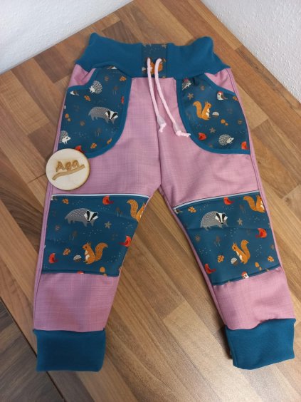 Softshell kalhoty petrolejová zvířátka na růžové - BERÁNEK