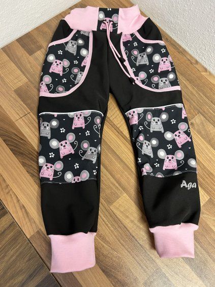 Softshell kalhoty růžové myšky - FLEECE