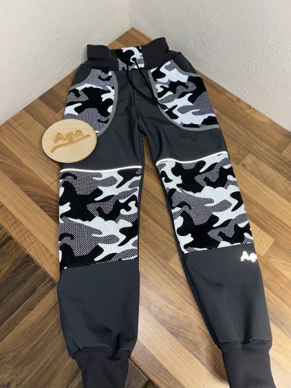 Softshell kalhoty maskáč reflexní na šedé - FLEECE