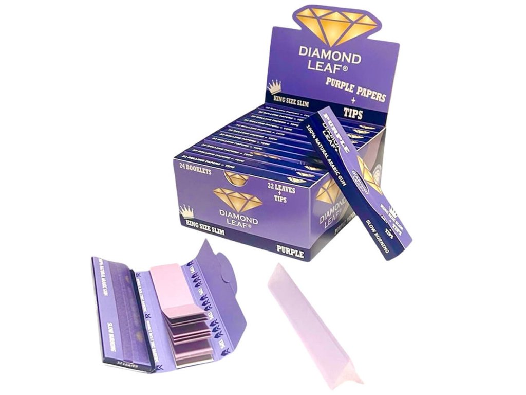 Diamond Leaf Colored Rolling Papers King Size Slim purple papirky + filtry fialove