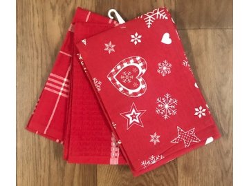 Vánoční utěrka - červená - 3 ks