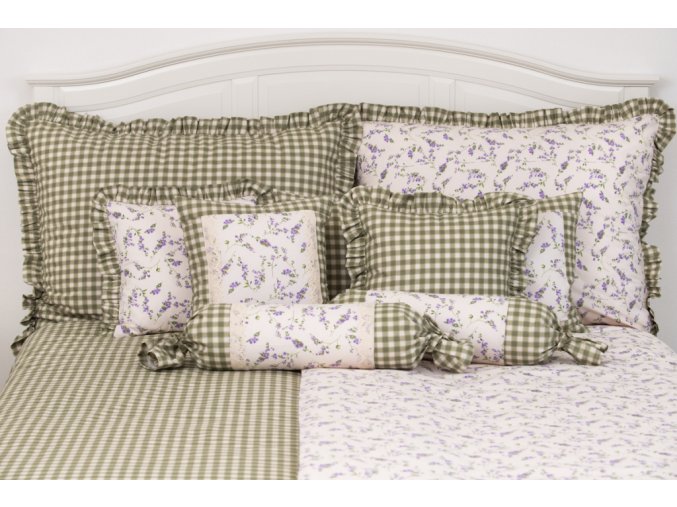 Povlečení bavlna deluxe 2+2 - PROVENCE zelená kostka