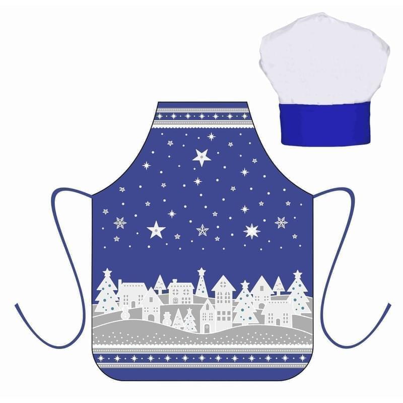 forbyt Kuchyňská zástěra dětská s kuchyňskou čepicí - VESNIČKA MODRÁ barva: vesnička modrá