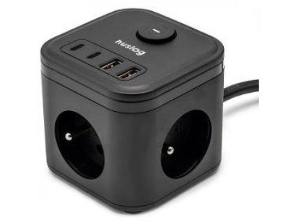 15W 3x z.2xUSB-C,2xUSB,1.4m černá HUSLOG