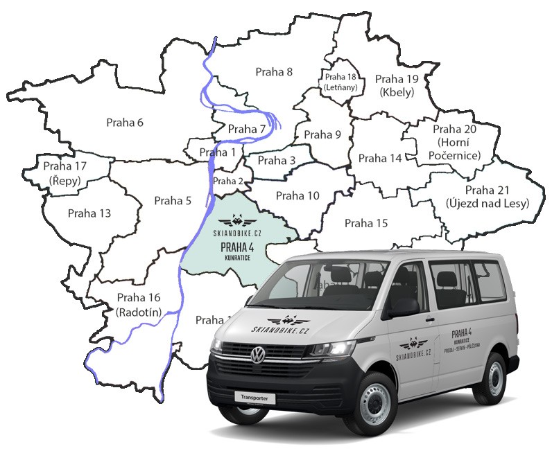 Mapa svozových oblastí Pickup servisu Ski&Bike