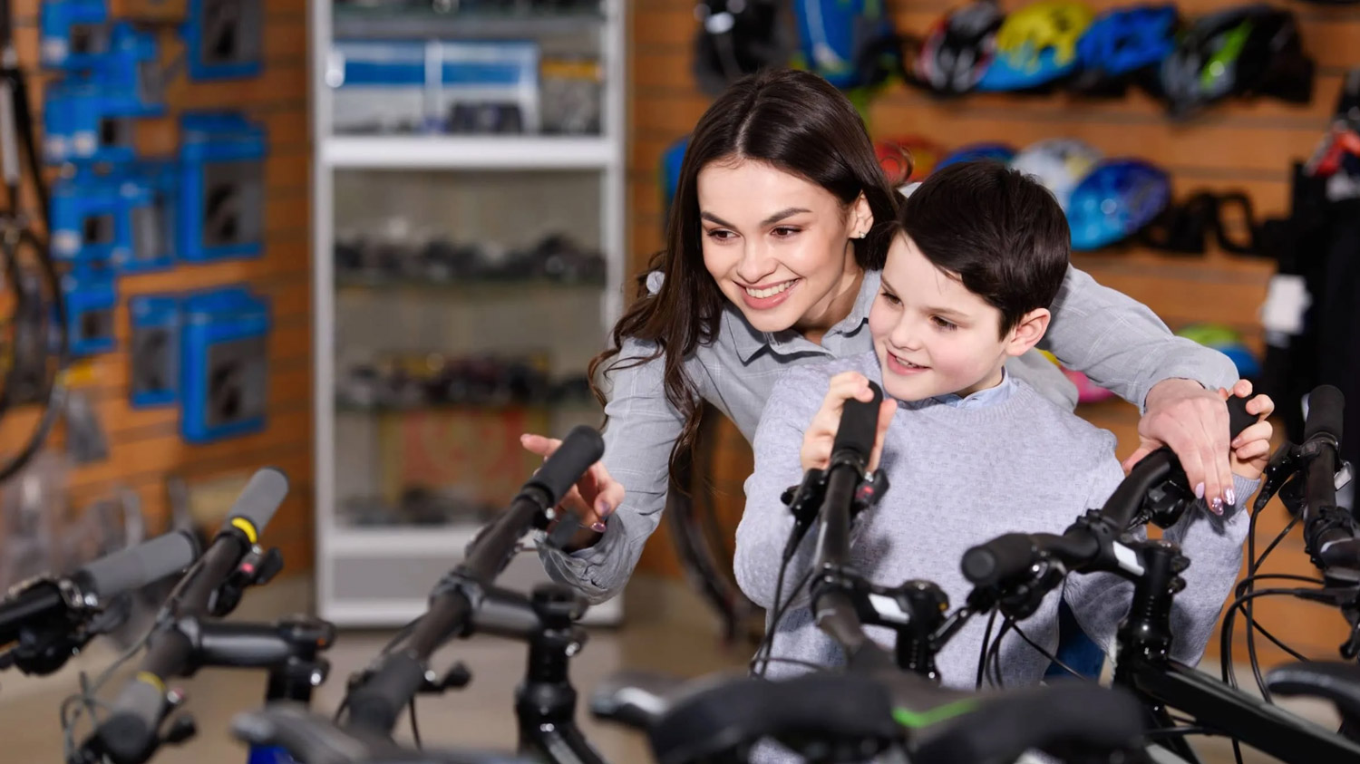Choosing a child’s bike in the shop