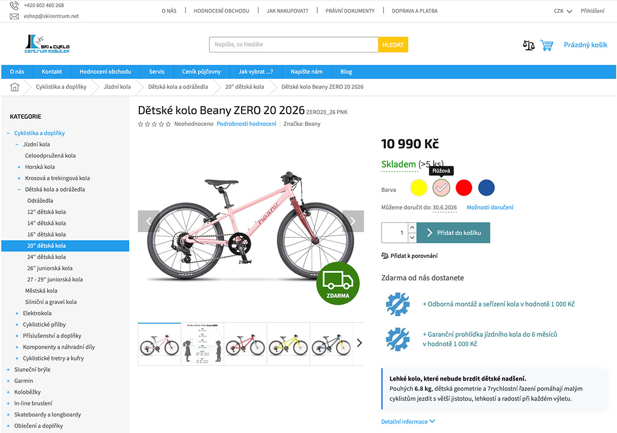 Výběr varianty a tlačítko Přidat do košíku