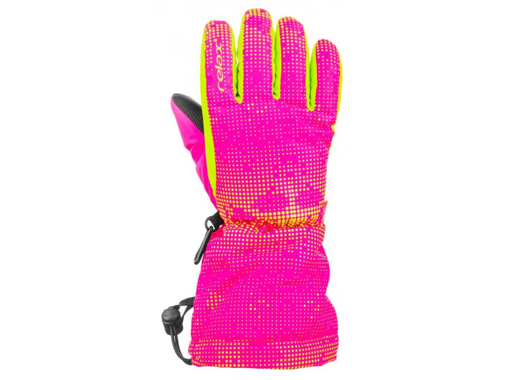Dětské zimní rukavice Relax PUZZY, růžová/žlutá neon