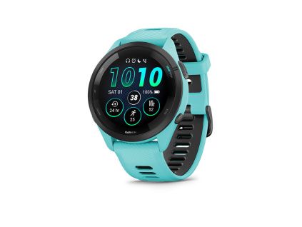 Garmin Forerunner 265 – tyrkysová varianta z úhlu