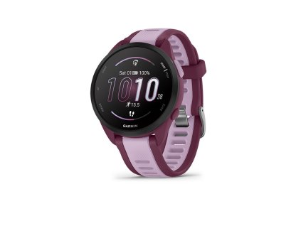 Forerunner165 HR berry front left 0019 merlot watchface outlined