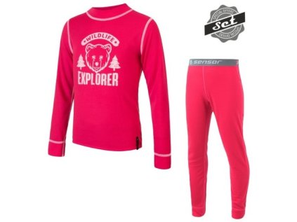 Sensor Double Face Set Wild dětský triko dl. rukáv + spodky Magenta