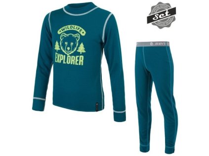 Sensor Double Face Set Wild dětský triko dl. rukáv + spodky Safír