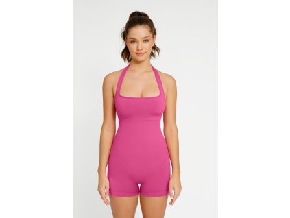 Tvarující letní overál s holými zády, RŮŽOVÝ