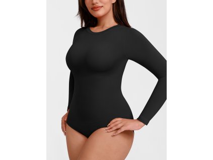 Tvarujúce body s dlhým rukávom a klasickým nohavičkovým strihom, ČIERNE