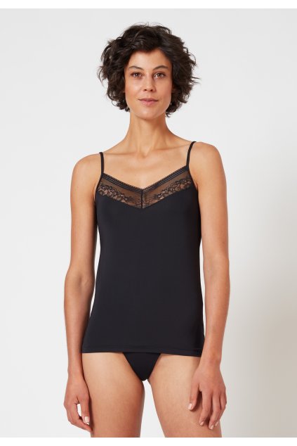 HUBER dámsky špagetový top Soft Floral Micro B25 - black (Farba black-7665, Veľkosť 46)