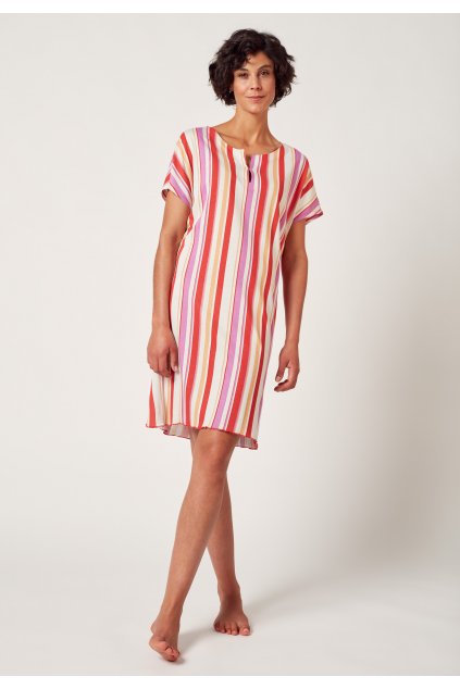HUBER dámska nočná košeľa krátky rukáv Casual At Home (Farba red apricot stripes-h135, Veľkosť 52/54)